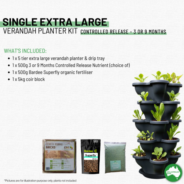 Fanno-Extra Large Verandah Planter Garden Kit 5 Tier Charcoal Organic Hydroponic