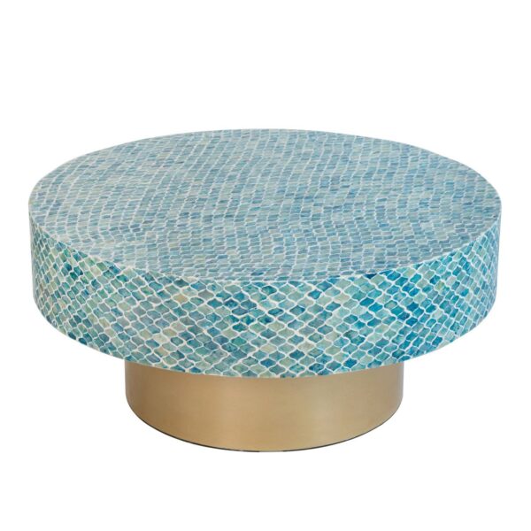 Fanno-coffee table blue shell handmade 90cm island  unique design