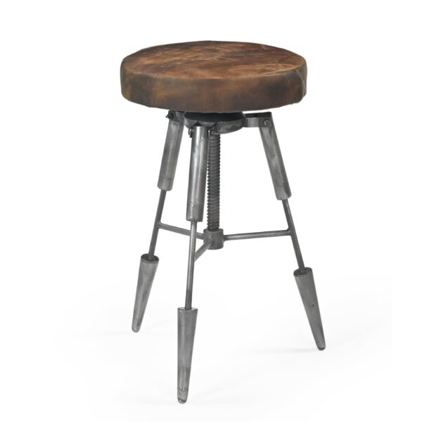 Fanno-leather stool industrial design tripod wind up 55cm chocolate color