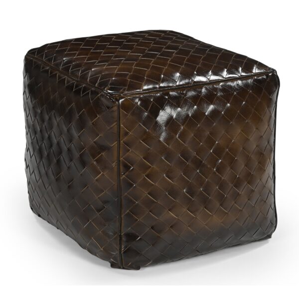 Fanno-leather ottoman handmade lattice 45x45cm goats cotton filling brown