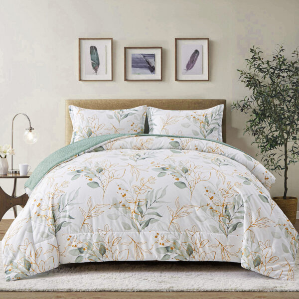 Fanno-Soft Leaves Comforter Set  King Size  Plush Quilted Bedding with Pillowcases