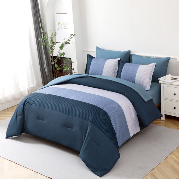 Fanno-Navy Blue Comforter Set  King Size  Striped 3-Piece Bedding Collection