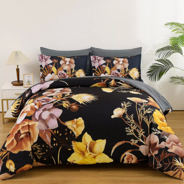 Fanno-Soft Floral Leaf Comforter Set  King Size  Quilted Bedding with Pillowcases