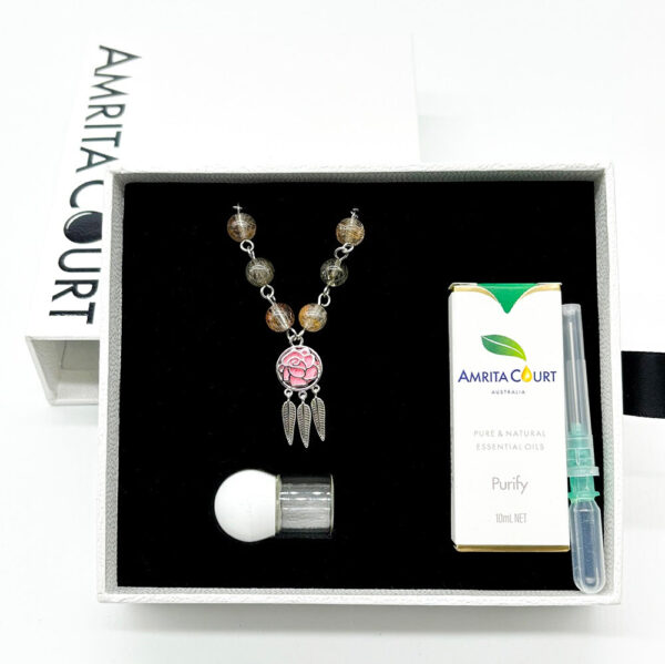 Fanno-Gift Box - Rose White Gold Aroma Necklace + Purify Oil Blend