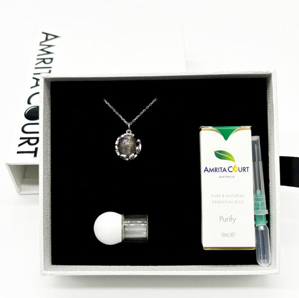 Fanno-Gift Box - Aroma Necklace White Gold - Planet Lunar Lavender (Lanvender Purple) + Purify Oil Blend