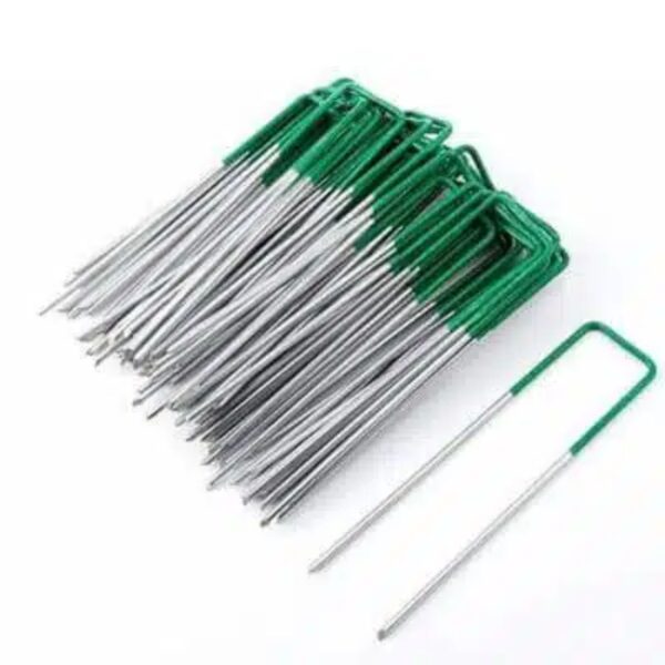 Fanno-Artificial Grass Pegs Green Synthetic Turf Pegs Galvanized Metal 100 Pieces