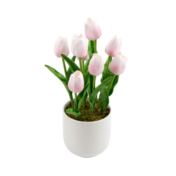 Fanno-Artificial Pink Tulip Flower Arrangement in Ceramic Bowl for Home Office Decor