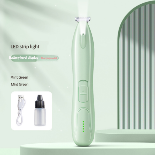 Fanno-Pet Hair Trimmer LED Light USB Rechargeable Mint Green Stainless Steel 8in