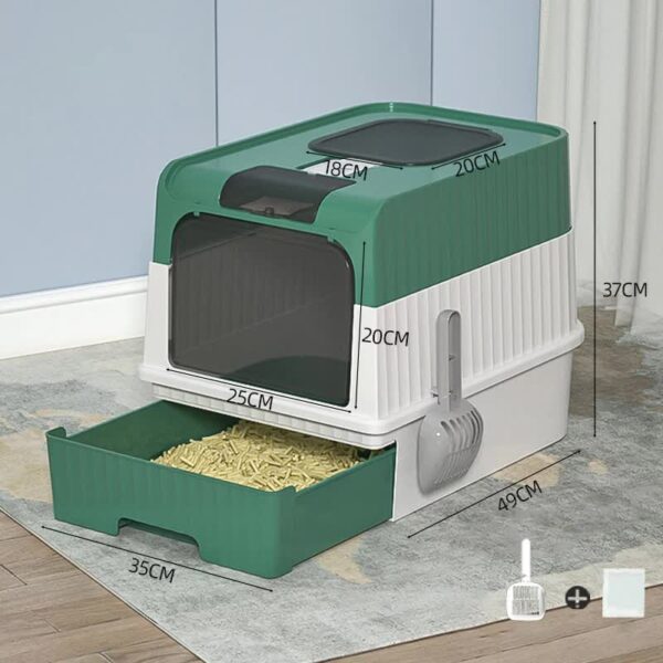 Fanno-Large Cat Litter Box Green Easy Clean Odor Control Drawer Removable Tray