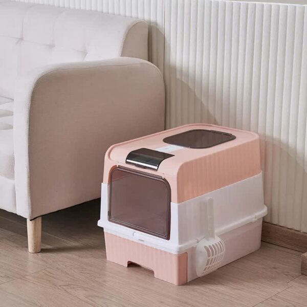 Fanno-Large Cat Litter Box Pink Easy Clean Odor Control Drawer Removable Tray