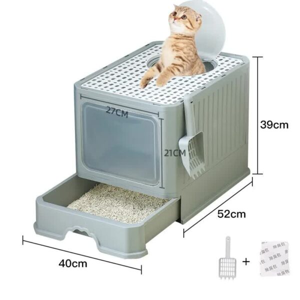 Fanno-Top-Entry Cat Litter Box Grey Easy Clean Odor Control Anti-Tracking 50cm