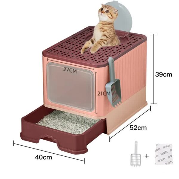 Fanno-Top-Entry Cat Litter Box Pink Easy Clean Odor Control Anti-Tracking 50cm