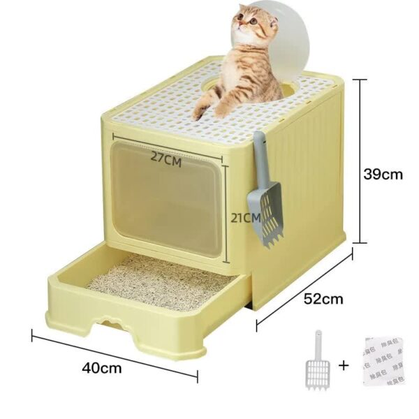 Fanno-Top-Entry Cat Litter Box Easy Clean Odor Control Anti-Tracking Yellow 50cm