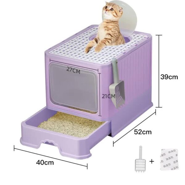 Fanno-Top-Entry Cat Litter Box Easy Clean Odor Control Anti-Tracking Drawer Purple