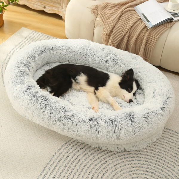 Fanno-Cozy Pet Bed Size S Gradient Gray Soft Anti-Anxiety Donut Washable Fluffy