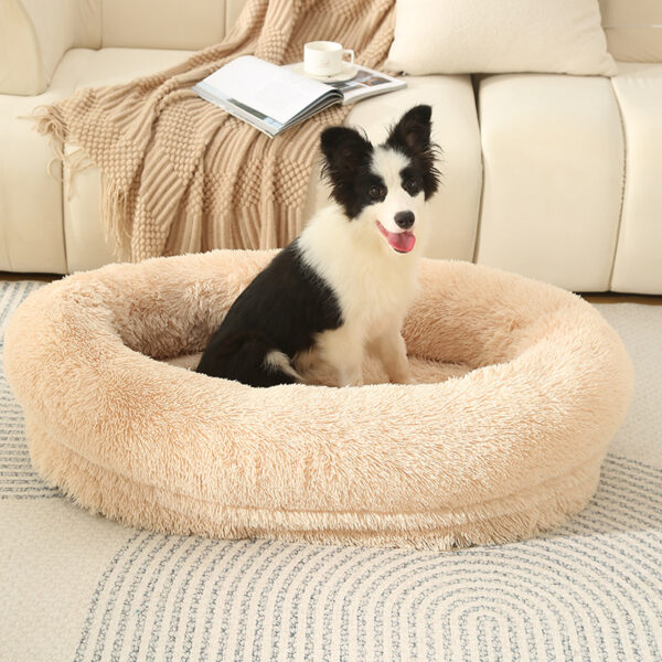 Fanno-Pet Bed Cozy Soft Light Brown Size M Anti-Anxiety Donut Shape 75x55cm