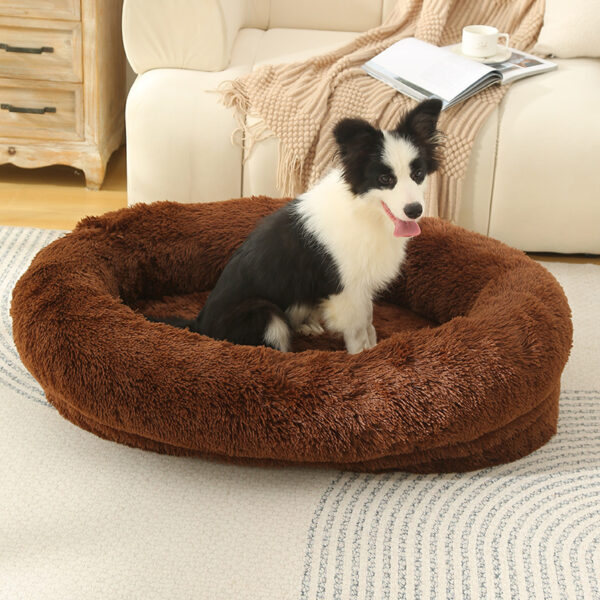 Fanno-Pet Bed Cozy Soft Machine Washable Size M Color Coffee Donut Fluffy