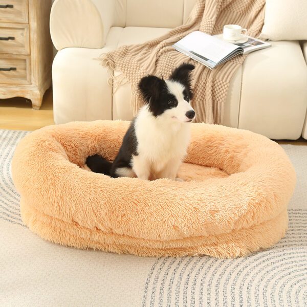 Fanno-Cozy Pet Bed Soft Fluffy Dog Cat Size S Apricot Anti-Anxiety Machine Washable