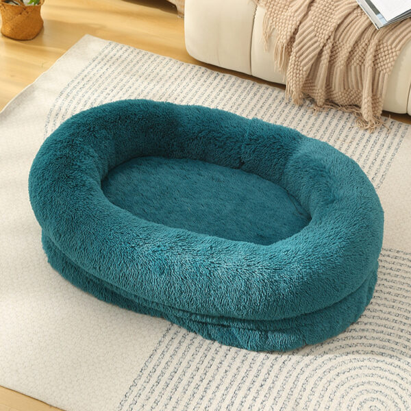 Fanno-Pet Bed Cozy Soft Machine Washable Size M Color Cyan Blue 75x55x18cm