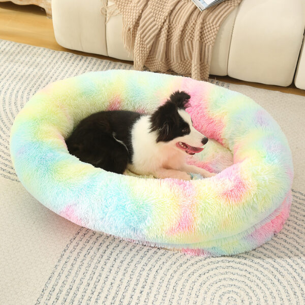 Fanno-Pet Bed Cozy Soft Rainbow Color Size L 90x65x20cm Anti-Anxiety