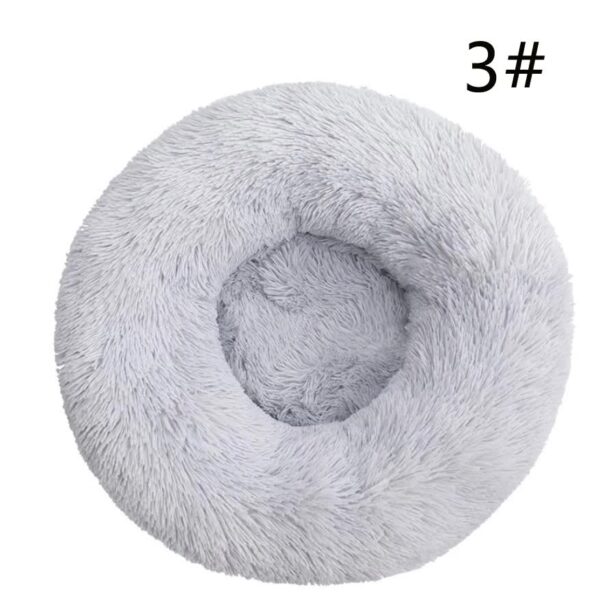 Fanno-Calming Donut Pet Bed Light Gray Soft Faux Fur Anti-Anxiety 50cm Round Fluffy