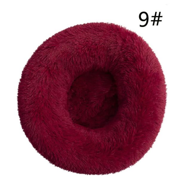 Fanno-Calming Donut Bed Anti-Anxiety Soft Faux Fur Round 40cm Wine Red