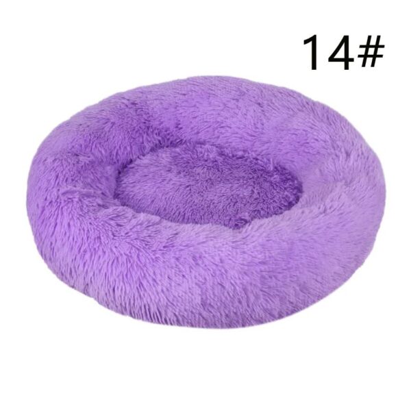 Fanno-Calming Donut Bed Purple 50cm Soft Faux Fur Anti-Anxiety Round Pet