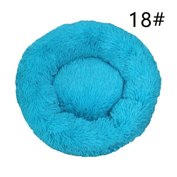 Fanno-Calming Donut Pet Bed Soft Faux Fur Anti-Anxiety Round Bed Blue 40cm