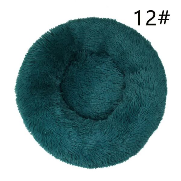 Fanno-Calming Donut Pet Bed Soft Faux Fur Anti-Anxiety Round Bed 40cm Cyan Blue