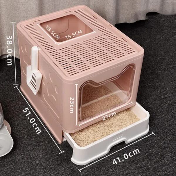 Fanno-Foldable Cat Litter Box Pink Easy Cleaning Anti-Splash Design 51*41*38cm