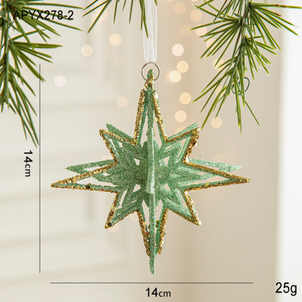 Fanno-Green Glitter 3D Star Ornament with Gold  -Hanging Christmas Decoration 5 pieces