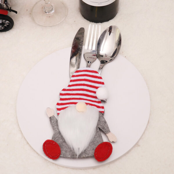 Fanno-Christmas Gnome Cutlery Holder – Red Striped Hat Silverware Pouch for Festive Table Decor 10 pieces