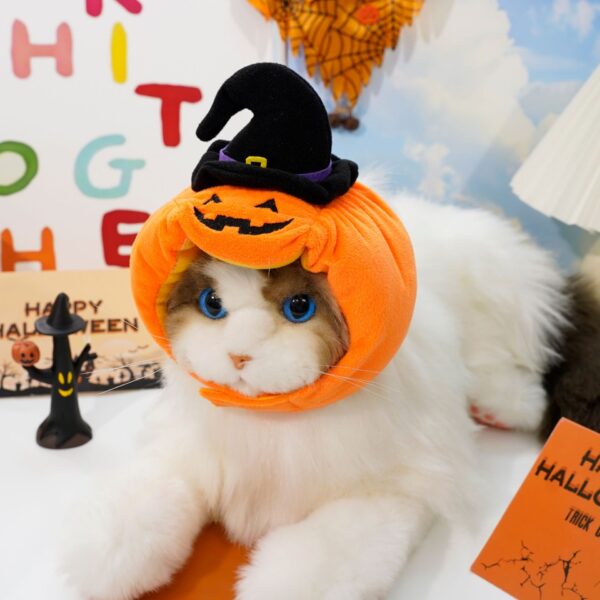 Fanno-Halloween Pumpkin Hat for Cats - Adjustable Pet Costume with Witch Hat for Halloween Parties 3 pieces