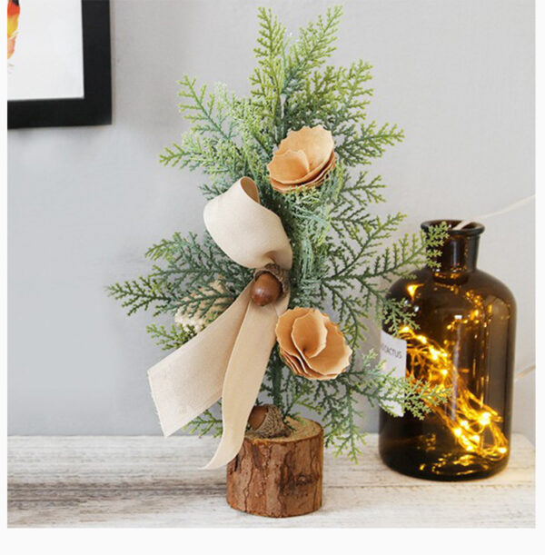 Fanno-Rustic Mini Tabletop Greenery Ornament – 10 Inches Tall with Burlap Bow and Acorn   (4 trees)