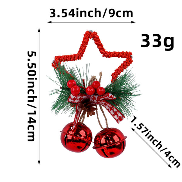 Fanno-Red Star Christmas Ornament with Bells and Pinecone - Holiday Wreath Decoration 10 pieces