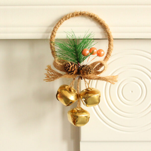 Fanno-Rustic Christmas Ring Ornament with Gold Bells and Pinecones - Holiday Hanging Decor 10 pieces