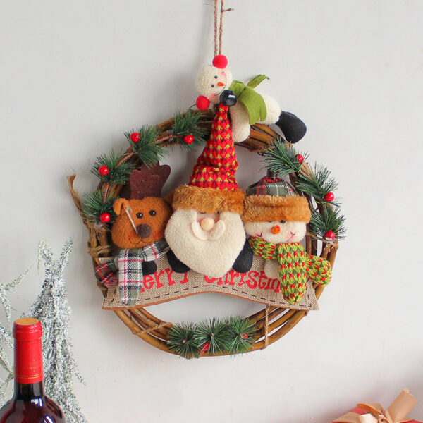 Fanno-Rustic Christmas Wreath with Santa  Reindeer  and Snowman - Holiday Door Decoration