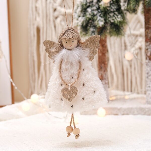 Fanno-Fluffy Angel Hanging Ornament with Heart and Glitter Wings - Christmas Tree Decoration 16*10 cm White (6 pieces)