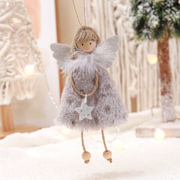 Fanno-Fluffy Angel Hanging Ornament with Heart and Glitter Wings - Christmas Tree Decoration 16*10 cm Grey(6 pieces)