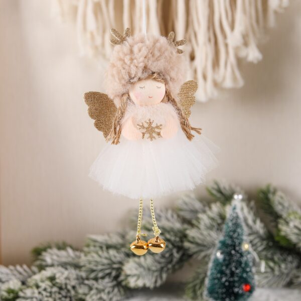 Fanno-Gold and White Angel Ornament with Bells and Glitter Wings - Christmas Hanging Decoration 16*10*5cm Coffee colour (5 pieces)