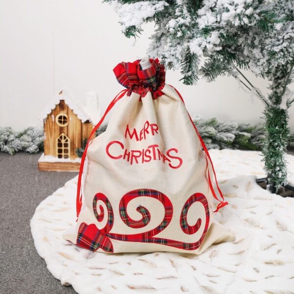 Fanno-Large Merry Christmas Drawstring Gift Bag with Plaid  - Perfect for Holiday Presents (3 pieces)