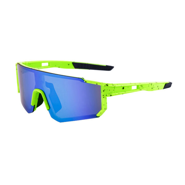 Fanno-Neon Green Sports Sunglasses with Blue Mirrored Lens