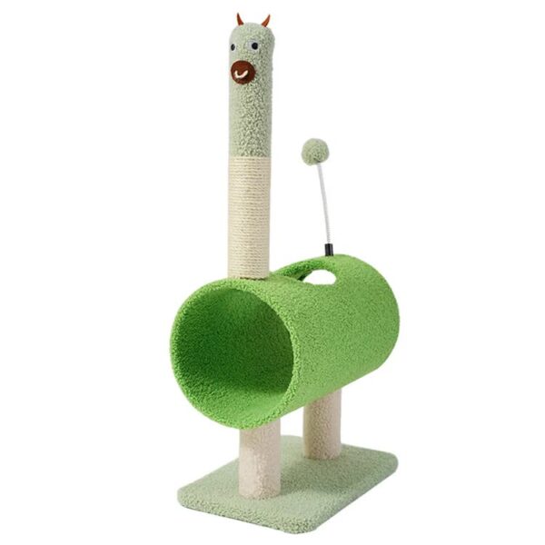 Fanno-Interactive Cat Tunnel & Scratching Post with Spring Toy - Cozy Playtime for Kittens green 35*23*71cm