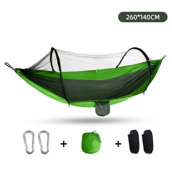 Fanno-Outdoor Camping Hammock with Mosquito Net - Lightweight 260x140cm  Portable Travel & Hiking Gear Green