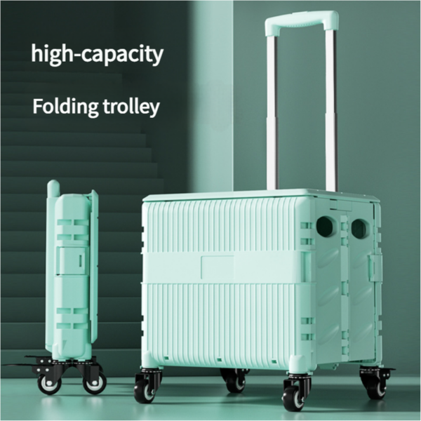 Fanno-Foldable Rolling Storage Cart with Telescopic Handle - Large Capacity  Portable Utility Box  45L Green