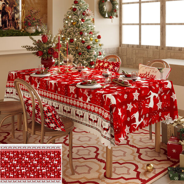 Fanno-Christmas Reindeer Pattern Tablecloth - Festive Red Holiday Table Cover for Dining and Home Decor  100*140cm