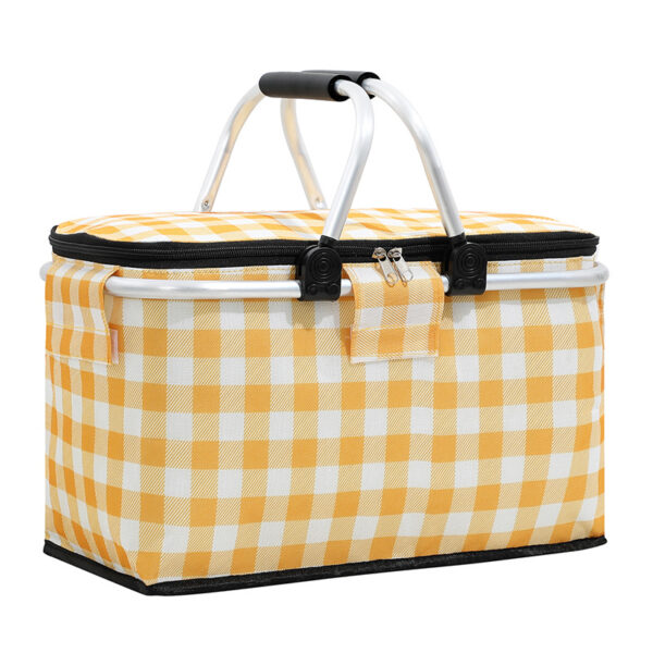 Fanno-Insulated Picnic Basket with Aluminum Frame - Portable Collapsible Cooler Bag 18L 40*20*23cm(Yellow plaid)