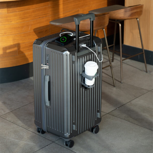 Fanno-Smart Hard-Shell Luggage with USB Charging Port & Cup Holder - 20"Spinner Suitcase in Grey