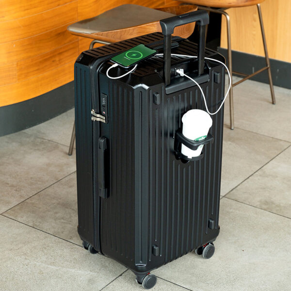 Fanno-Smart Hard-Shell Luggage with USB Charging Port & Cup Holder - 20"Spinner Suitcase in Back