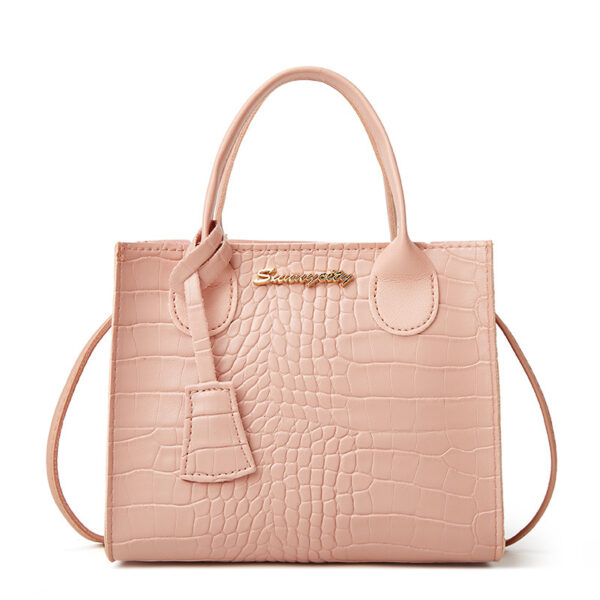 Fanno-Elegant Crocodile Embossed Faux Leather Handbag - Pink Tote with Dual Handle for Women 20*16*9cm